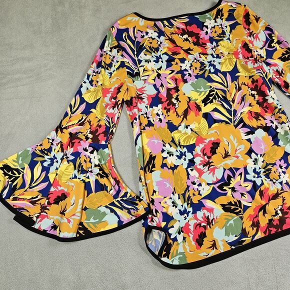 Coco Bianco Blouse Womens Petite L Bell Sleeve Top Feminine Career Boho Colorful - Picture 7 of 9
